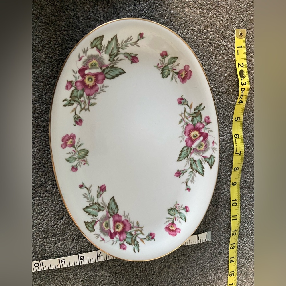 Charming Floral Oval Platter with Pink and Green Accents
